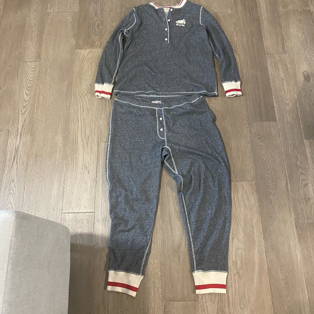 Roots Gray Pajama Set with Red and White Accents